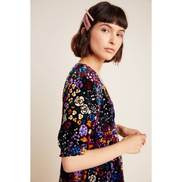ANTHROPOLOGIE FRANCIE FLORAL MINI VELVET DRESS - Picture 6 of 11
